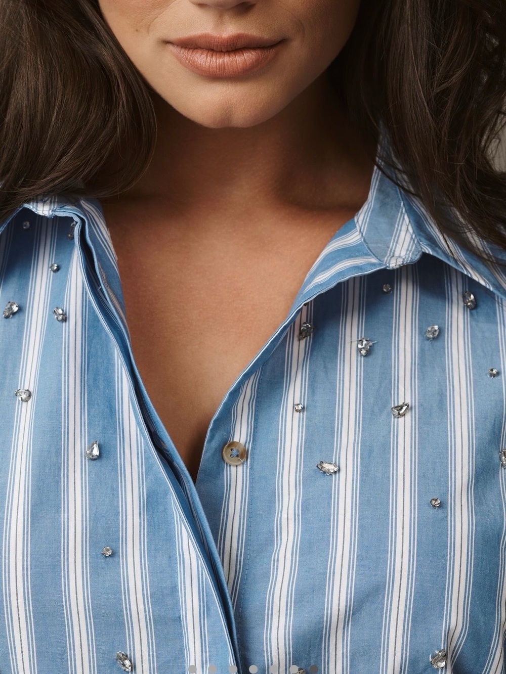 Anthropologie Blue and White Striped embellished Midi Shirt Dress - Picture 4 of 7